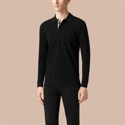 burberry check placket long sleeve polo shirt|Long.